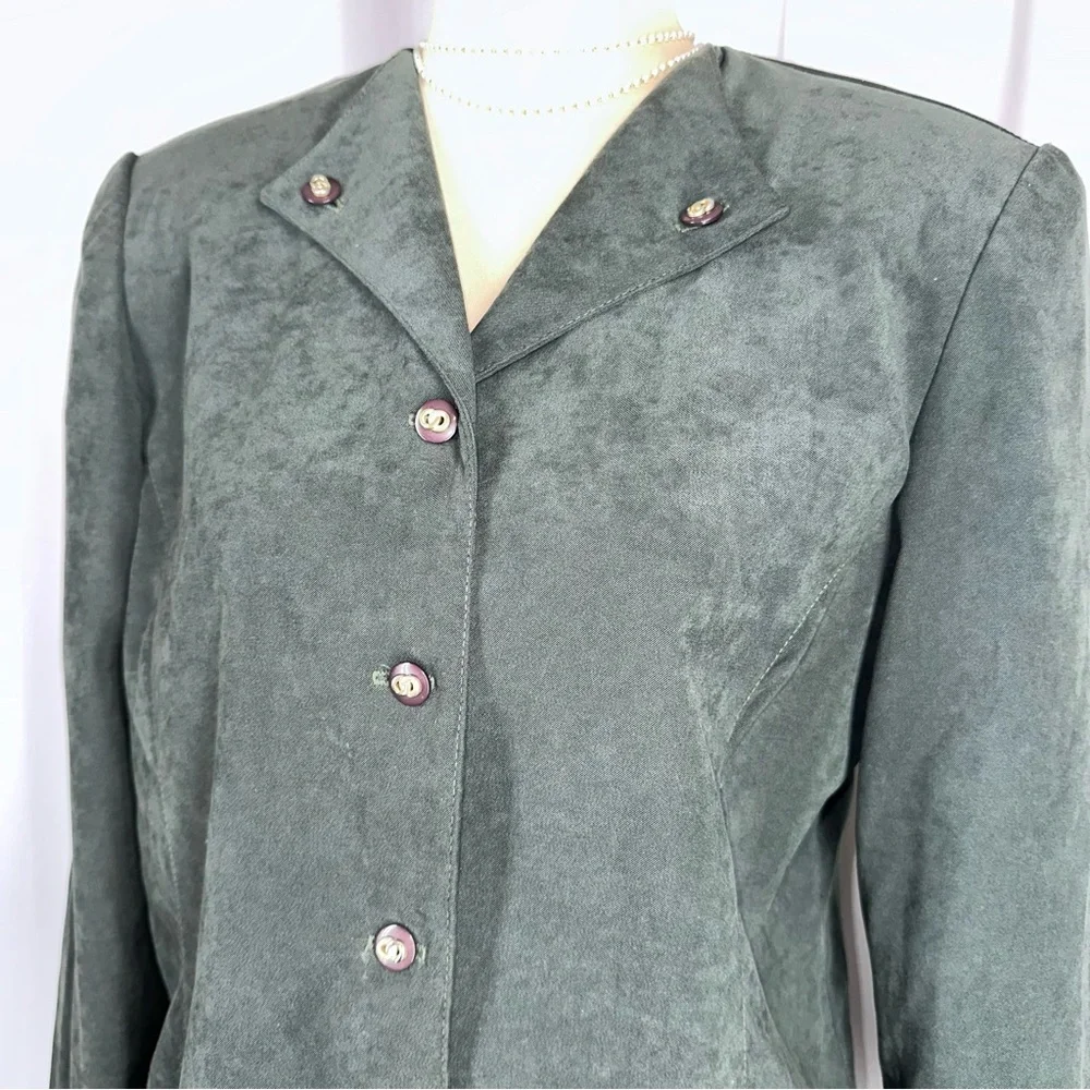 Vintage Maren Blazer Jacket Sz 8‎ Olive Green Faux Suede Button Front Old Money